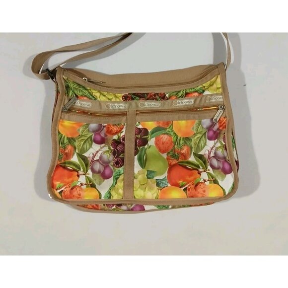LeSportSac Crossbody Bag Tan Fruit Adjustable Strap Commute Everday Deluxe - Picture 3 of 11